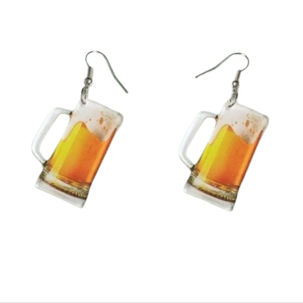 Creative Beer Mug Drink Womens Dangle Acyrlic Summer Festive Earrings NWT‎